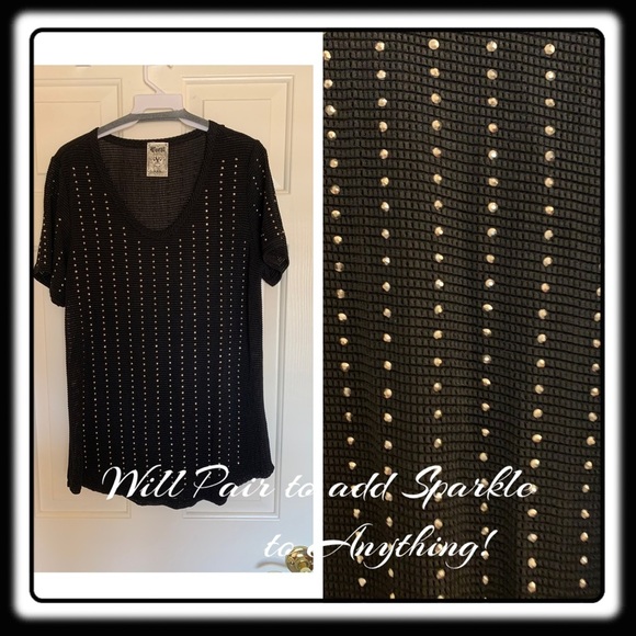 Vocal Tops - NWT VOCAL black & silver studded knit/mesh-y top size Various